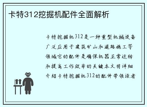 卡特312挖掘机配件全面解析