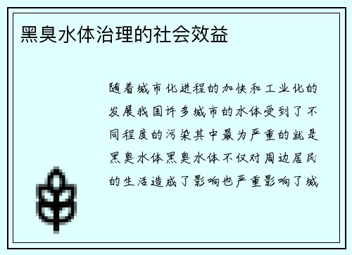 黑臭水体治理的社会效益